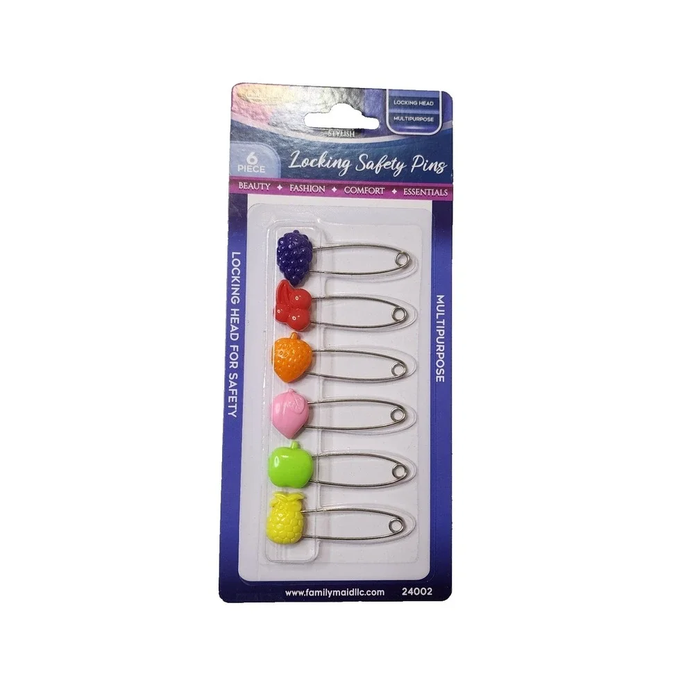 Baby Diaper Pins Safety Pin Lock Cloth Changing Locking Clip 6-Pack Fruit Pin